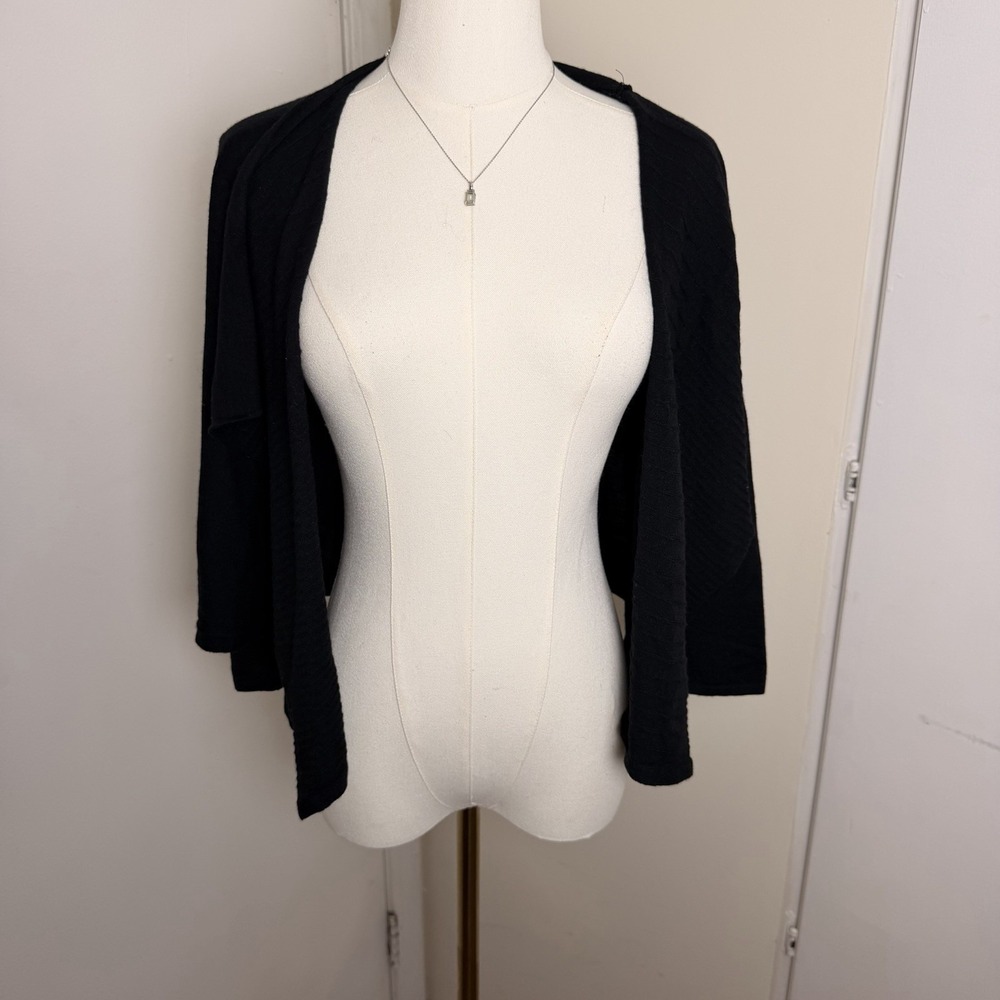 Kinross 100% Cashmere Cardigan Sweater Size Small Black Open Front Shawl Collar